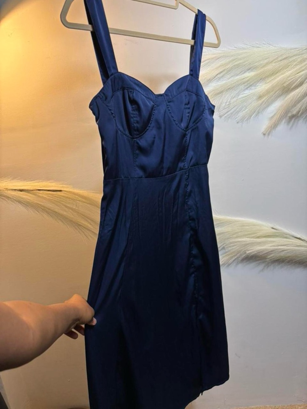 (#102) Navy Satin Bustier Mini Dress